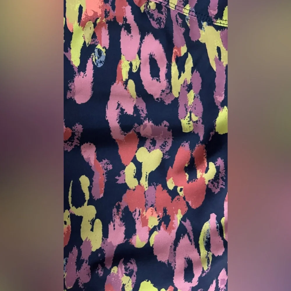 ZELOS navy/blue tennis skirt/skort, mauve & neon yellow leopard spots, Like New - Picture 3 of 6